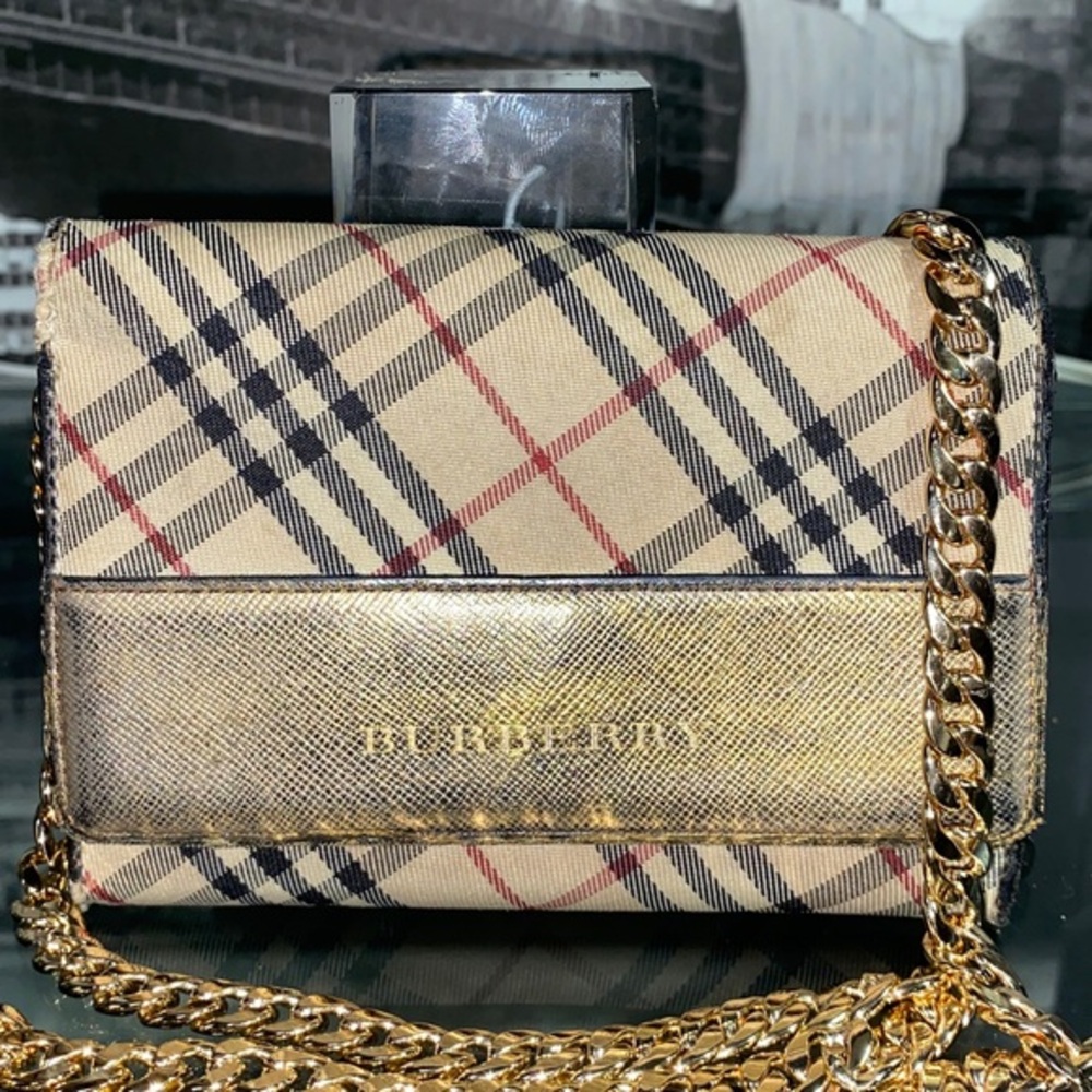 Authentic BURBERRY Rare Metallic Nova Check Nylon Leather Wallet